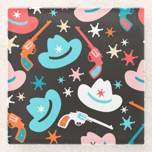 Wild West, Revolvers Cowboypatroon. Glazen Onderzetter (Voorkant)