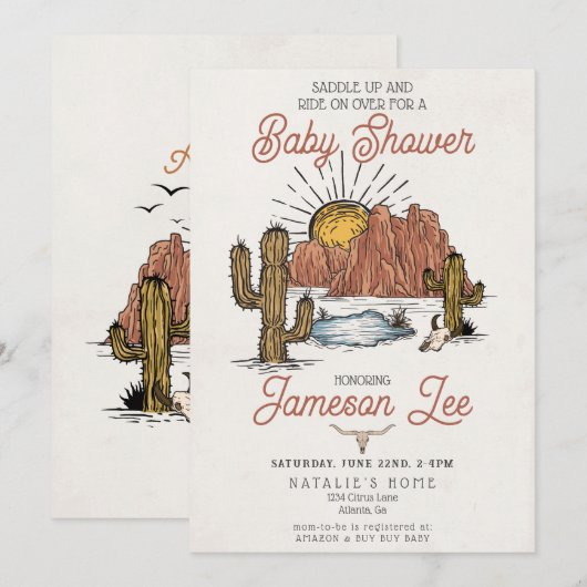 Wild West Rodeo baby shower uitnodiging (Voorkant / Achterkant)