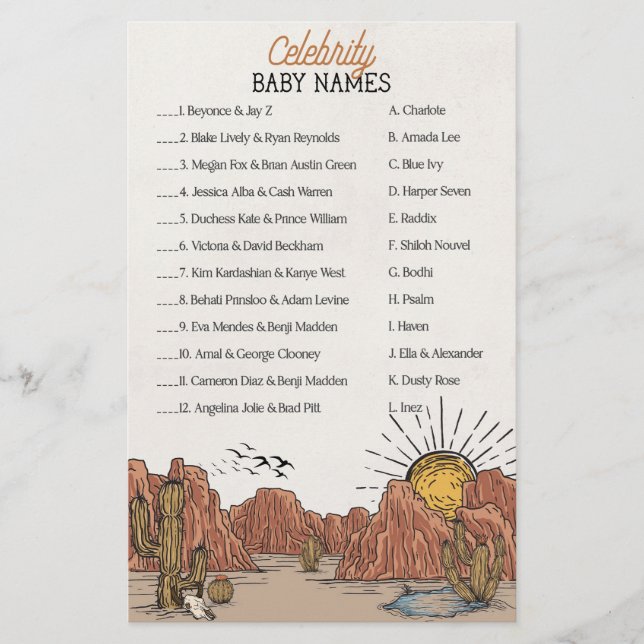 Wild West Rodeo beroemd baby naam spel met baby sh (Voorkant)