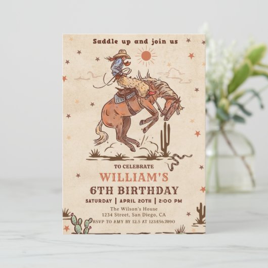 Wild West Rodeo Cowboy uitnodiging voor verjaardag (Staand voorkant)