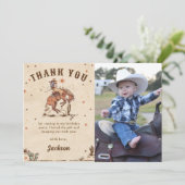 Wild West Rodeo Cowboy Verjaardag Foto Bedankkaart (Staand voorkant)