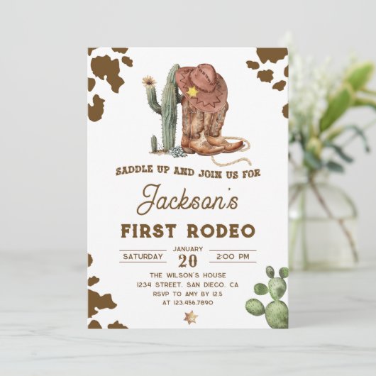 Wild West Rodeo Cowboy Verjaardag uitnodiging (Staand voorkant)