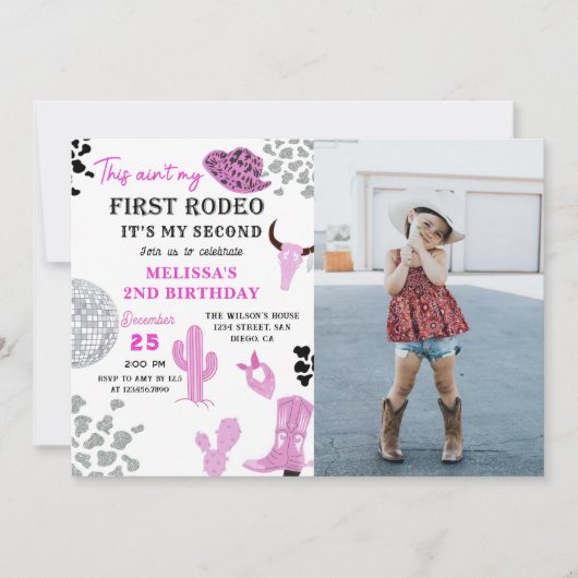 Wild West Rodeo Disco Cowgirl 2e verjaardag foto Kaart (Voorkant)