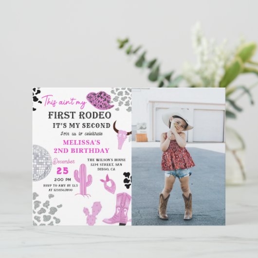Wild West Rodeo Disco Cowgirl 2e verjaardag foto Kaart (Staand voorkant)