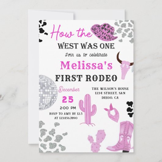 Wild West Rodeo Disco Roze Cowgirl Verjaardagsfees Kaart (Voorkant)