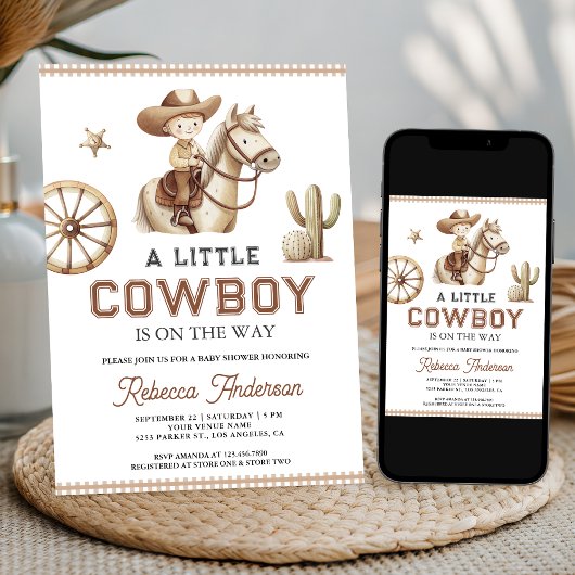 Wild West Rodeo Little Cowboy QR Code Baby Shower Kaart