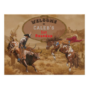 Wild West Rodeo Roundup Cowboy Welkom Teken Perfect Poster