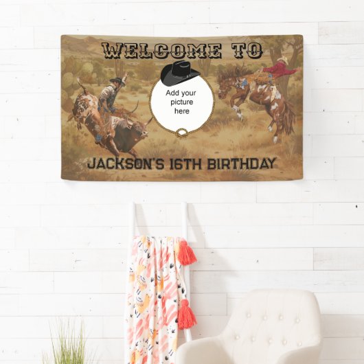 Wild West Rodeo Roundup Verjaardag Spandoek (Insitu)