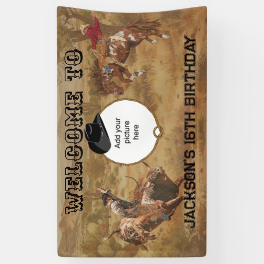 Wild West Rodeo Roundup Verjaardag Spandoek (Verticaal)