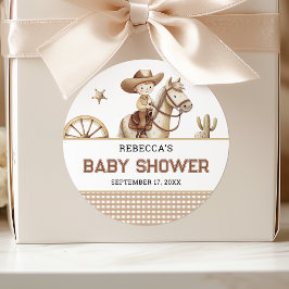 Wild West Rodeo Western Little Cowboy Baby Shower Ronde Sticker