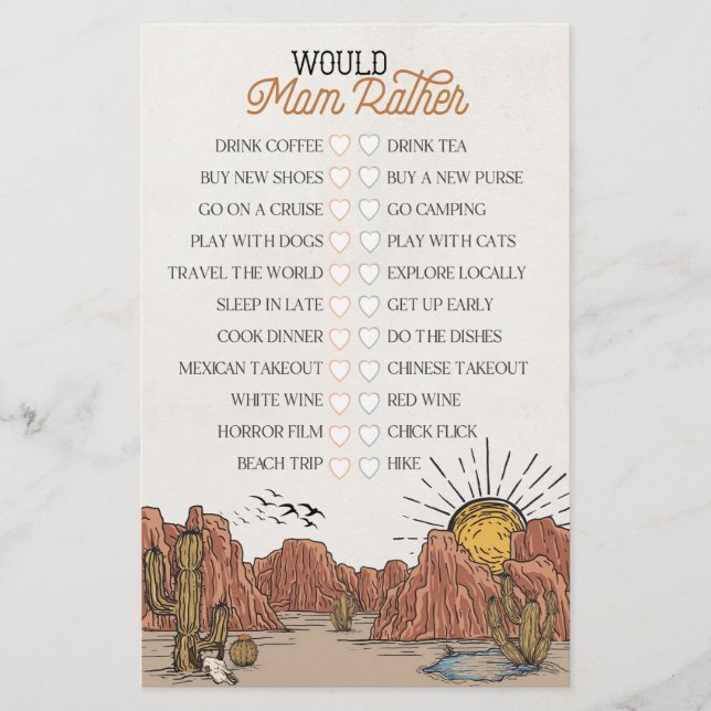 Wild West Rodeo zou moeder liever baby shower spel (Voorkant)