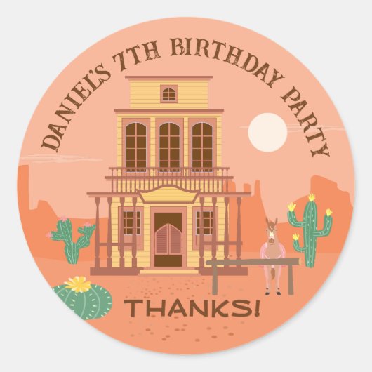 Wild West Saloon Kids Verjaardagsfeest Ronde Sticker (Voorkant)