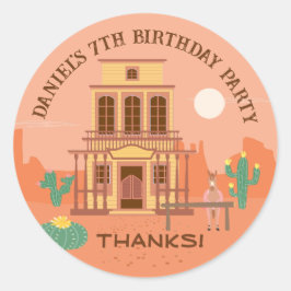 Wild West Saloon Kids Verjaardagsfeest Ronde Sticker