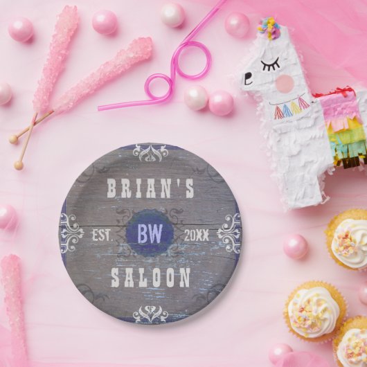 Wild West Saloon Party Rustic  Wood Custom Papieren Bordje (Feest)