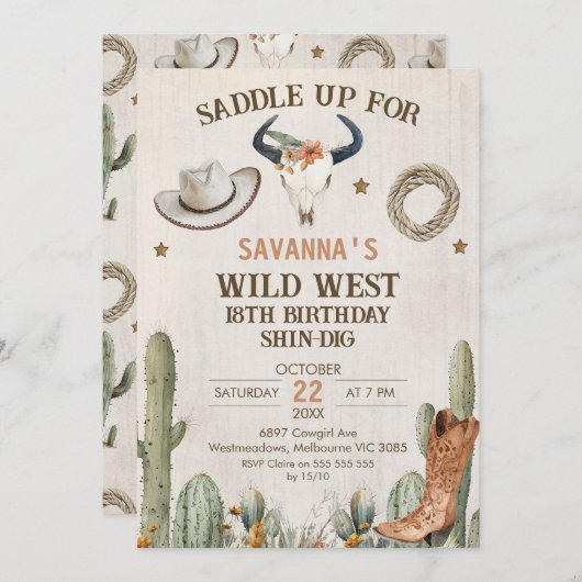 Wild West Shin-Dig Westerne Verjaardagsuitnodiging Kaart (Voorkant / Achterkant)