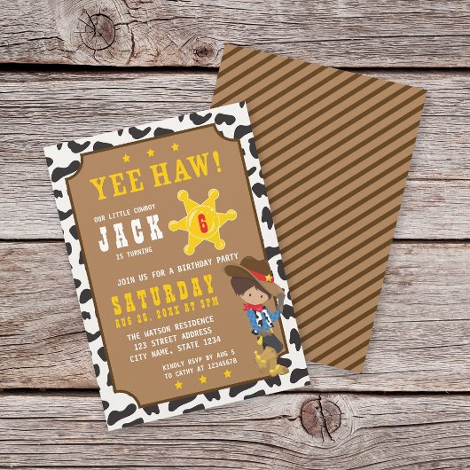 Wild West Tan Cowboy Birthday Uitnodiging