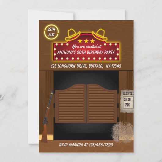 Wild West Thmed Neon Birthday Party uitnodiging (Voorkant)