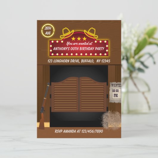Wild West Thmed Neon Birthday Party uitnodiging (Staand voorkant)