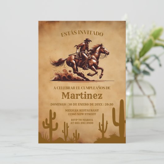 Wild West Vaquero Cowboy Verjaardag Spaans Kaart (Staand voorkant)