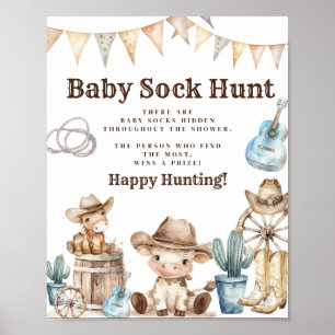 Wild West Vaquero Verjaardag baby Sock Hunt Poster