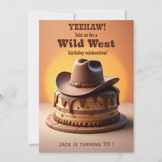 Wild West Verjaardag Cowboy Pet Cake Uitnodiging (Voorkant)