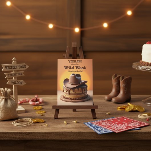 Wild West Verjaardag Cowboy Pet Cake Uitnodiging