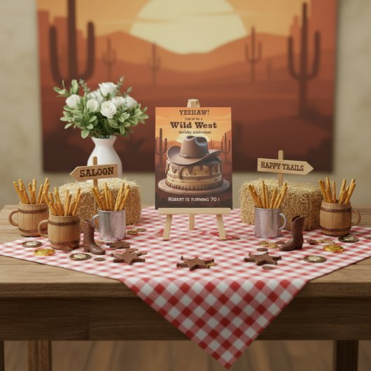 Wild West Verjaardag Cowboy Pet Cake Uitnodiging