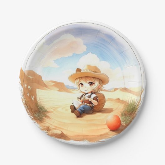 Wild West Waterverf Celebration Boy Baby shower Papieren Bordje (Voorkant)