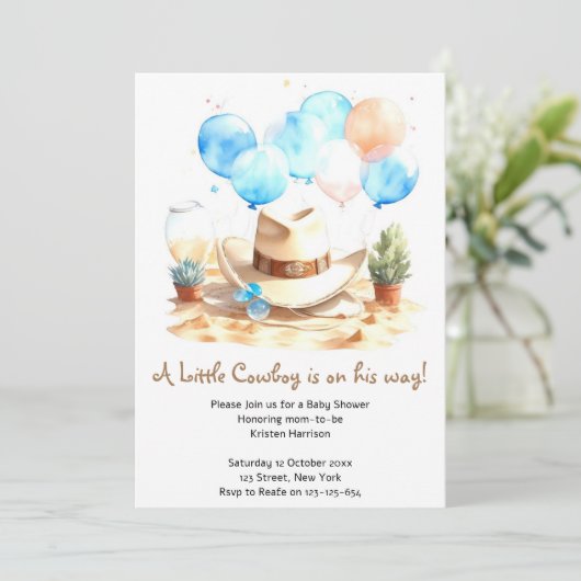 Wild West Waterverf Cowboy Baby shower Kaart (Staand voorkant)