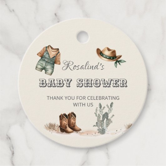Wild West Western Cowboy Baby shower Bedankjes Labels (Voorkant)