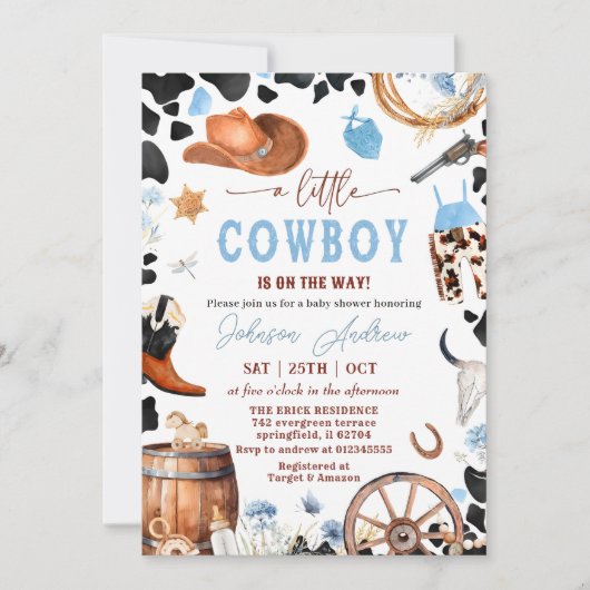 Wild West Western CowBoy Blauw Baby shower Kaart (Voorkant)