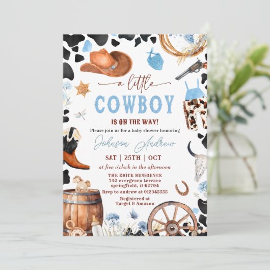 Wild West Western CowBoy Blauw Baby shower Kaart (Staand voorkant)