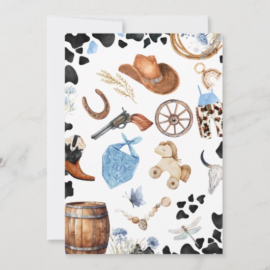 Wild West Western CowBoy Blauw Baby shower Kaart (Achterkant)