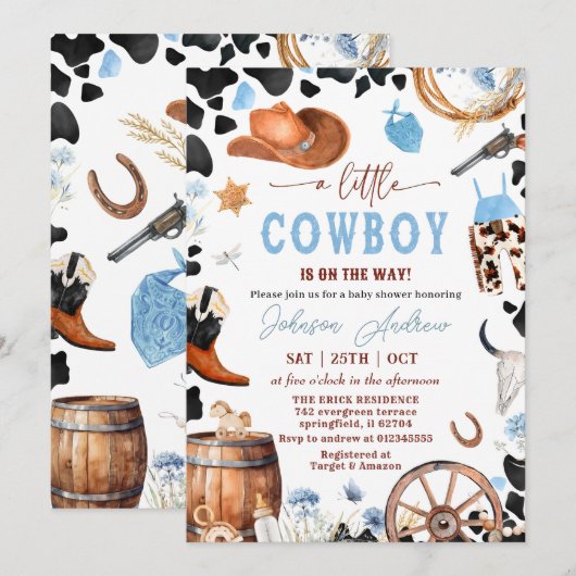 Wild West Western CowBoy Blauw Baby shower Kaart (Voorkant / Achterkant)