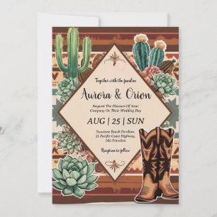 Wild West westerne Boho huwelijksuitnodigingen Kaart