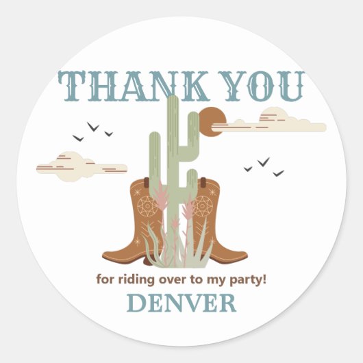 Wild West Westerne Cowboy Birthday Party Dank je Ronde Sticker (Voorkant)