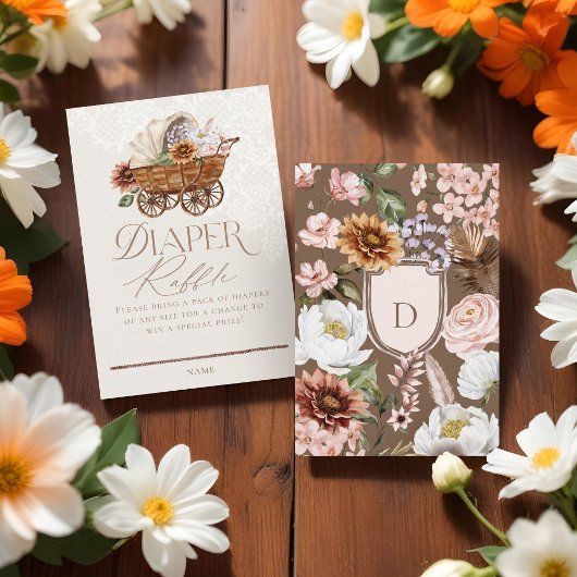 Wild West Westerne Floral Wagon Baby Luier Raffle Informatiekaartje