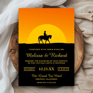 Wild West Westerne Sunset Cowboy Wedding Invitatio Kaart