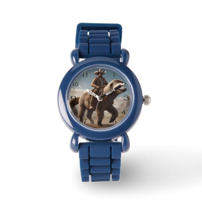 Wild West Wonders: Cowboy rijden op een luiaard Horloge (Voorkant)