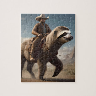 Wild West Wonders: Cowboy rijden op een luiaard Legpuzzel