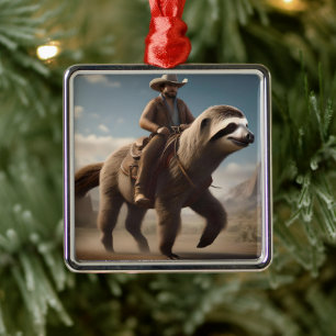 Wild West Wonders: Cowboy rijden op een luiaard Metalen Ornament