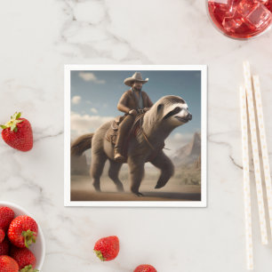 Wild West Wonders: Cowboy rijden op een luiaard Servet