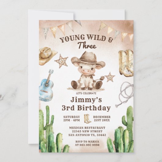 Wild West Young Wild & Three Cowboy Verjaardag Kaart (Voorkant)