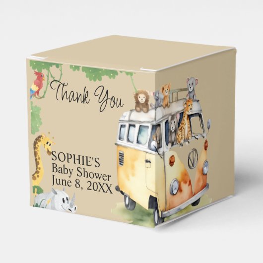 Wild Wheels Safari Animal Camper Van Baby shower Bedankdoosjes (Voorkant Zijde)