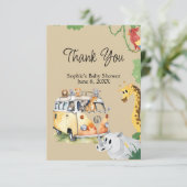 Wild Wheels Safari Animal Camper Van Baby shower Bedankkaart (Staand voorkant)