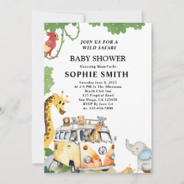 Wild Wheels Safari Animal Camper Van Baby shower Kaart