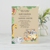 Wild Wheels Safari Animal Camper Van Baby shower Kaart (Staand voorkant)