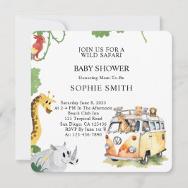 Wild Wheels Safari Animal Camper Van Baby shower Kaart