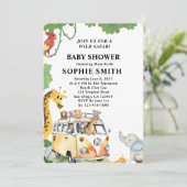 Wild Wheels Safari Animal Camper Van Baby shower Kaart (Staand voorkant)