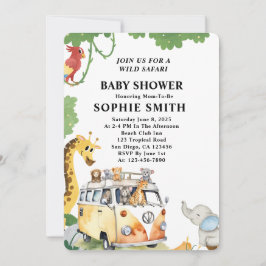Wild Wheels Safari Animal Camper Van Baby shower Kaart